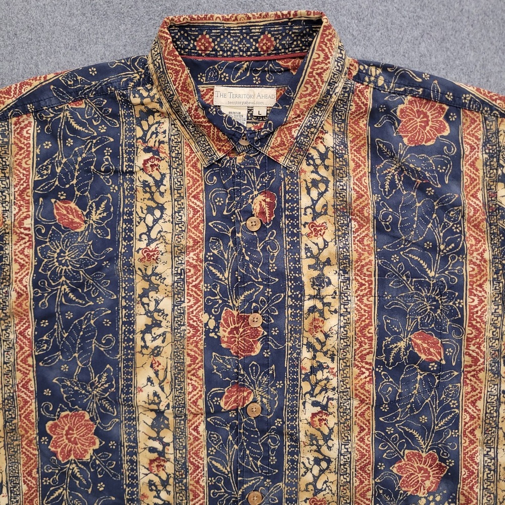 Territory Ahead Shirt Mens Large Floral Batik Button Up Short Sleeve